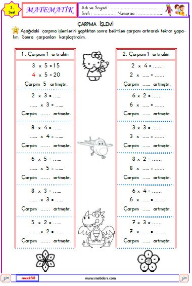 3. Sınıf Matematik Çarpanları Artıralım Etkinliği