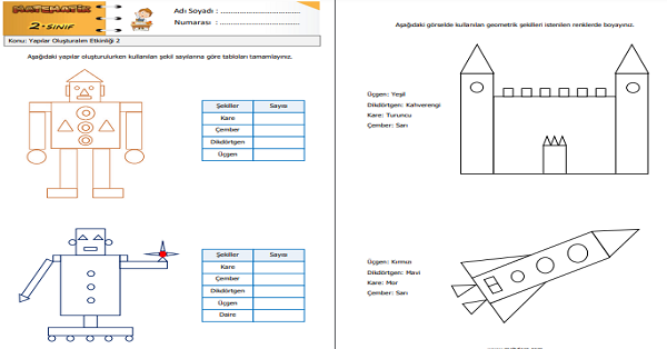 2. Sınıf Matematik Geometrik Şekillerle Yapılar Oluşturalım Etkinliği 2