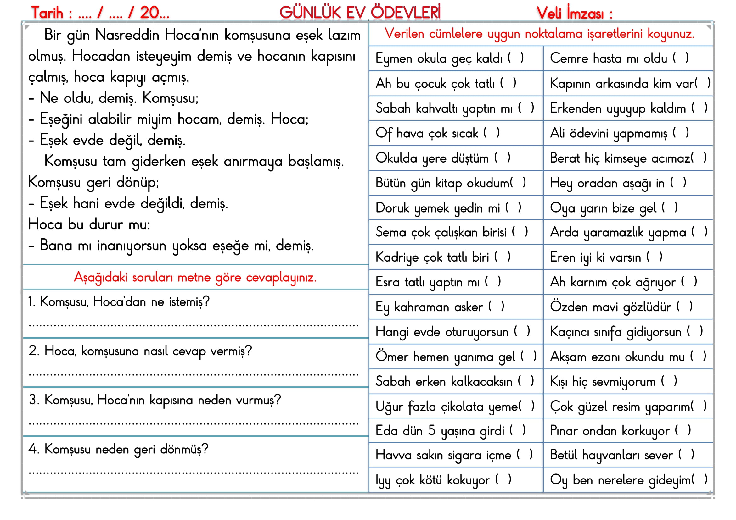 2. Sınıf - 12 Eylül 2025 Günlük Ev Ödevleri