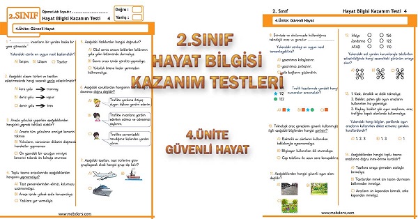 2. Sınıf Hayat Bilgisi Kazanım Testi - 4.Ünite - Güvenli Hayat