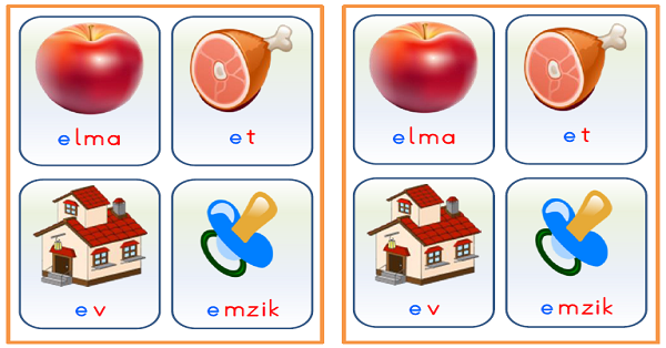 1. Sınıf İlk Okuma Yazma Harf Sezdirme Kartları E-e Sesi