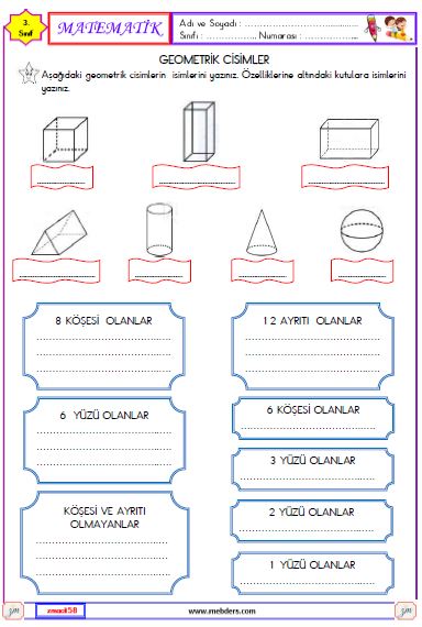3. Sınıf Matematik Geometrik Cisimler Etkinliği 2