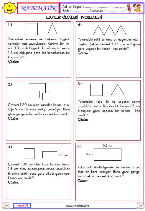4. Sınıf Matematik Çevre Ölçme ile İlgili Problemler Etkinliği 18