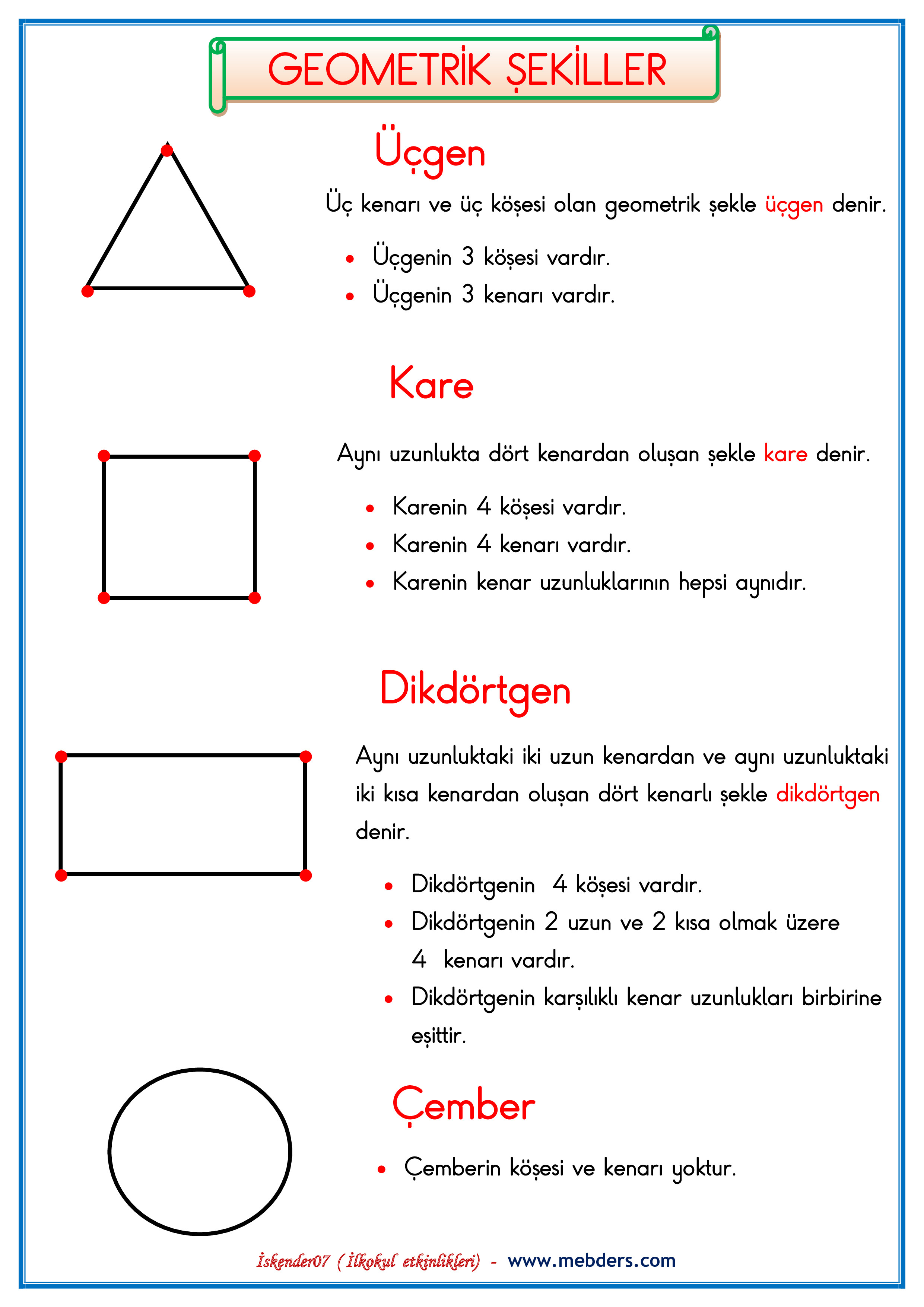 1. Sınıf Matematik Geometrik Şekiller Konu Anlatımı Çalışması