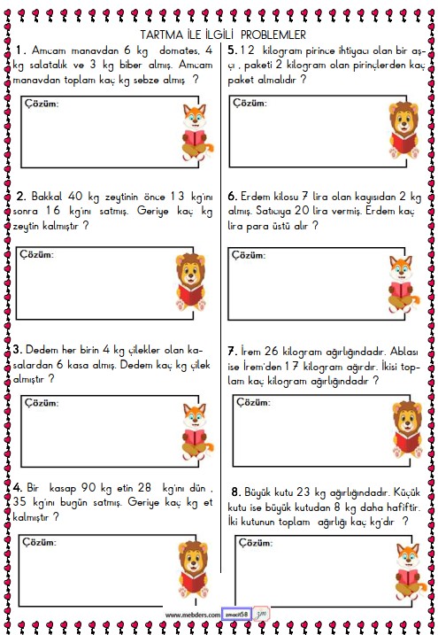 2. Sınıf Matematik Tartma ile İlgili Problemler Etkinliği 12