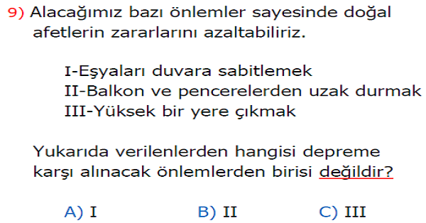 3. Sınıf Hayat Bilgisi Güvenliğimizi Tehdit Edecek Durumlar Kazanım Testi