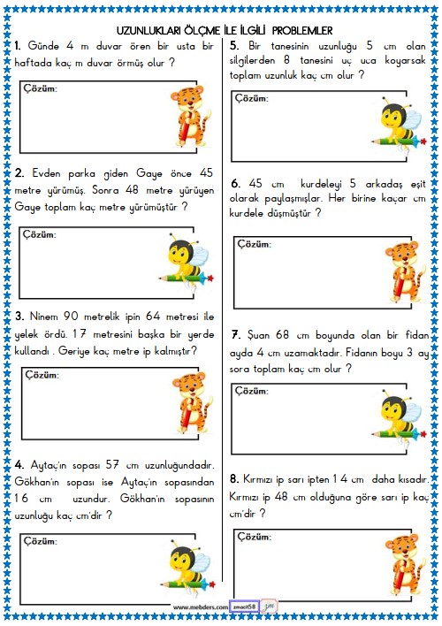 2. Sınıf Matematik Uzunluk Ölçme İle İlgili Problemler Etkinliği 14