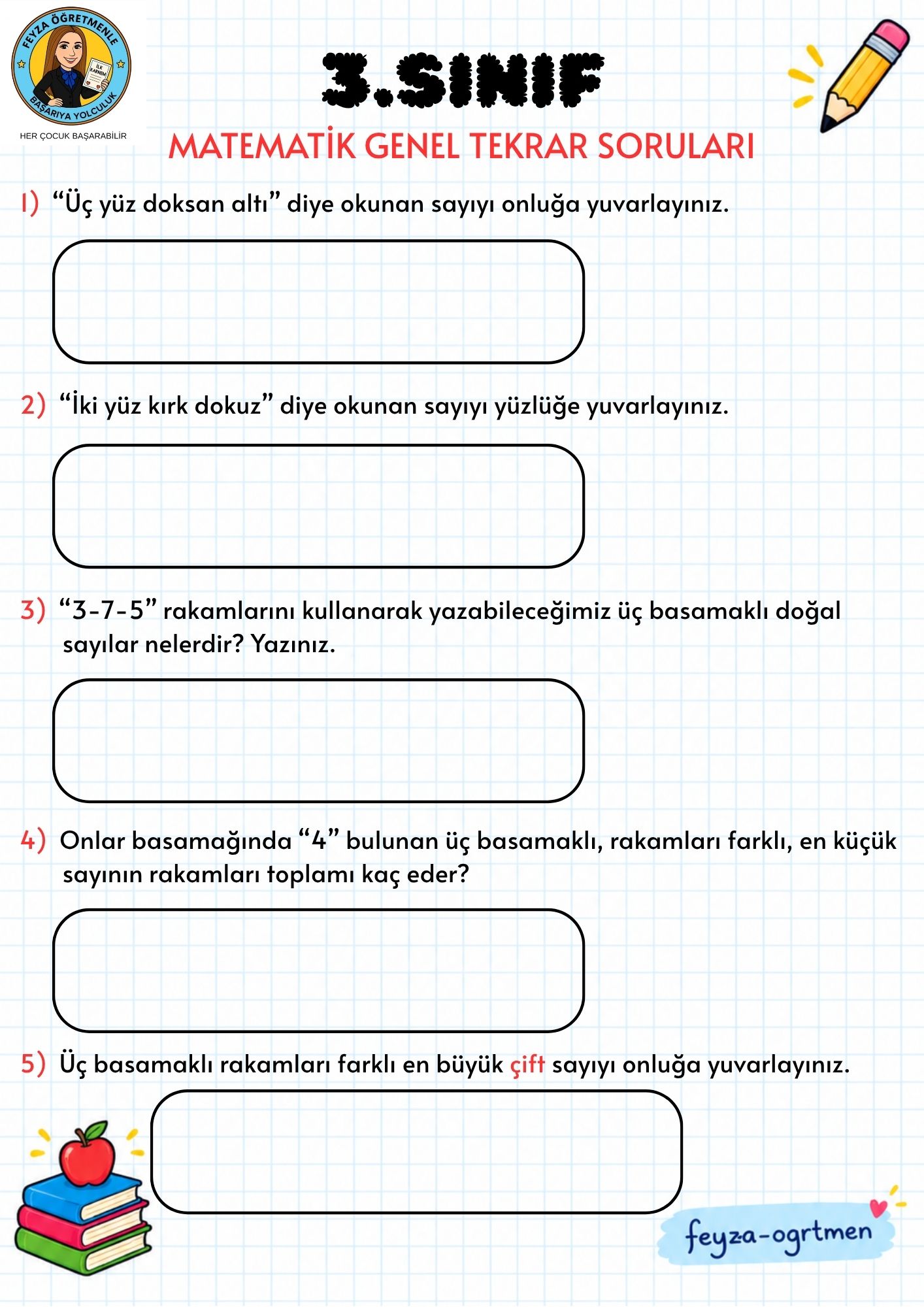3. Sınıf Matematik Sayılar ve Nicelikler Ünite Değerlendirme Etkinliği