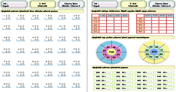 3. Sınıf Matematik Zihinden Çıkarma İşlemi-2