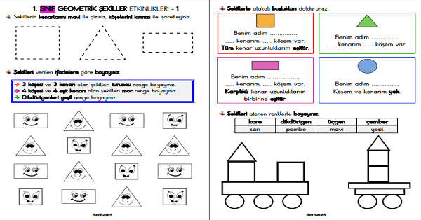 1. Sınıf Matematik - Geometrik Şekillerin Köşe ve Kenarlarını Tanıyalım Etkinliği - 1