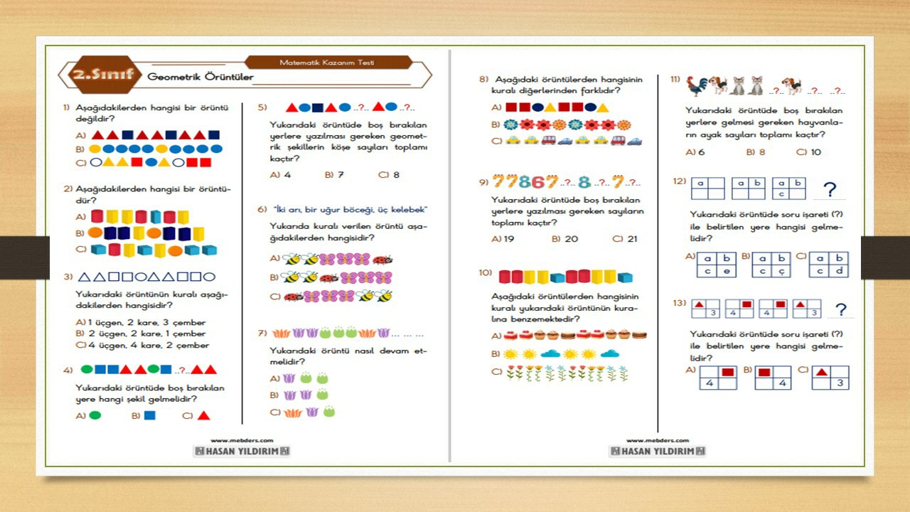 2. Sınıf Matematik Geometrik Örüntüler Testi