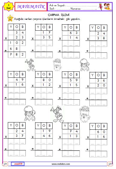 3. Sınıf Matematik Çarpma İşlemi Etkinliği 15