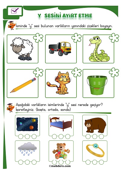 1. Sınıf İlkokuma Y Sesi Ayırt Etme Etkinliği