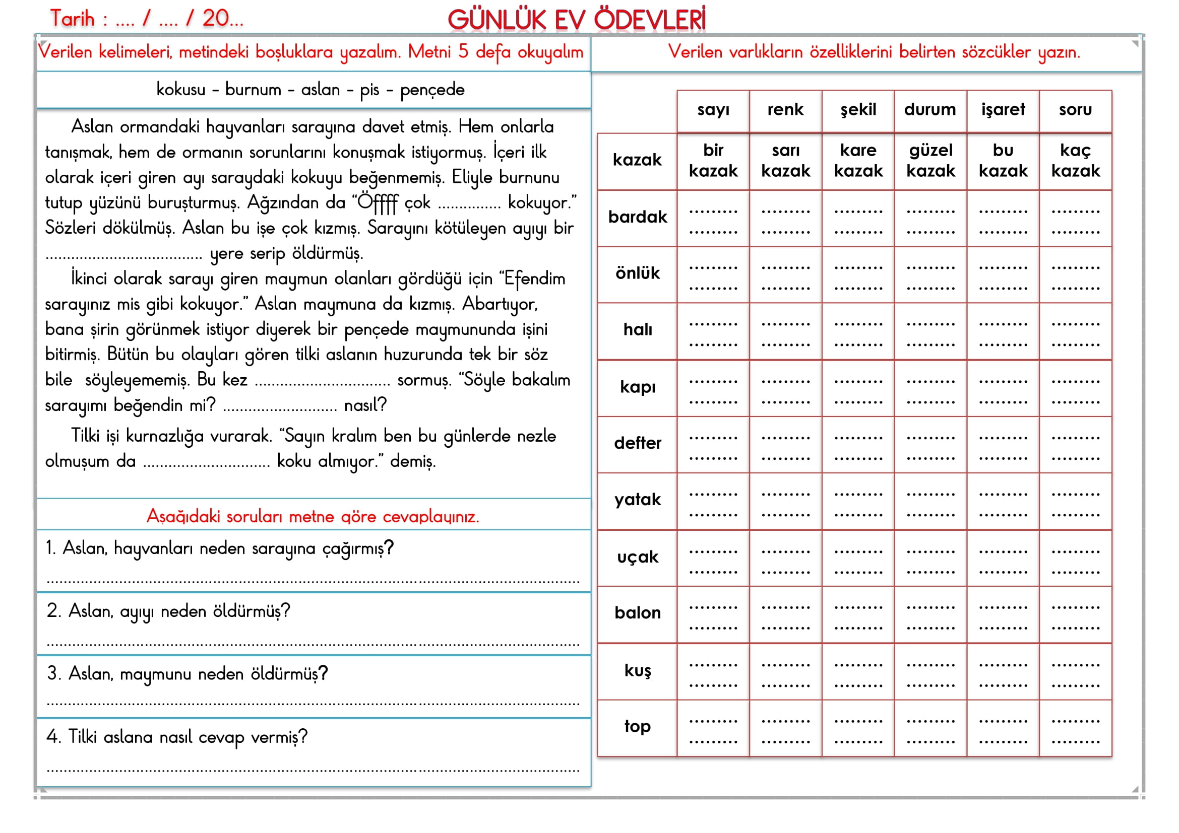 2. Sınıf 29 Mayıs 2025 Günlük Ev Ödevi