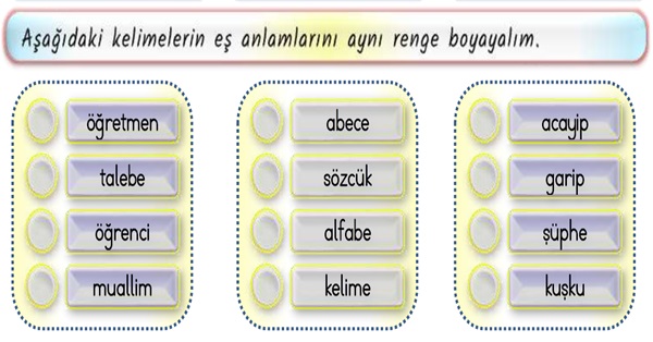 2. Sınıf Türkçe Eş Anlamlı Kelimeler Etkinliği-3