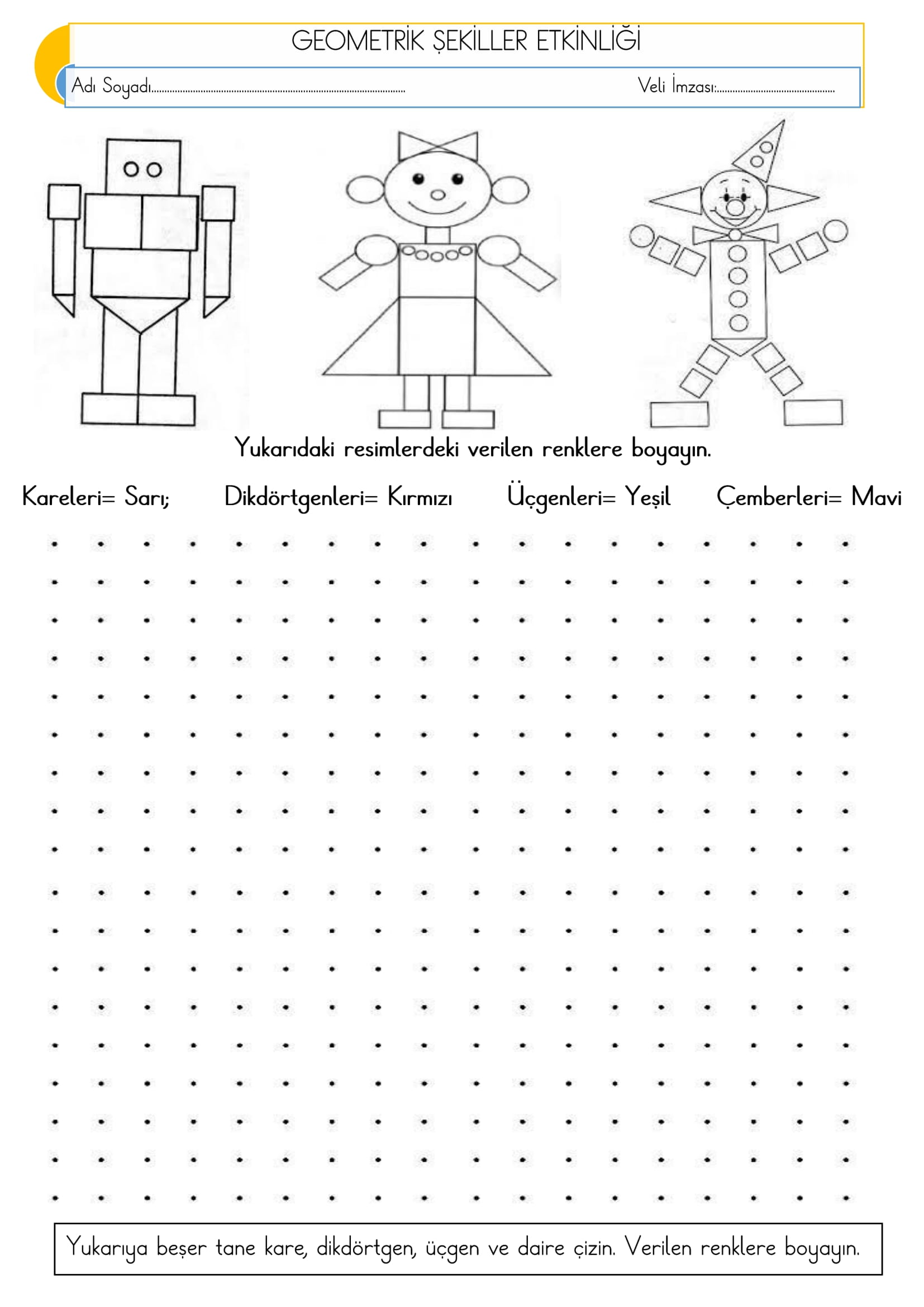 1. Sınıf Matematik Geometrik Şekiller Etkinliği