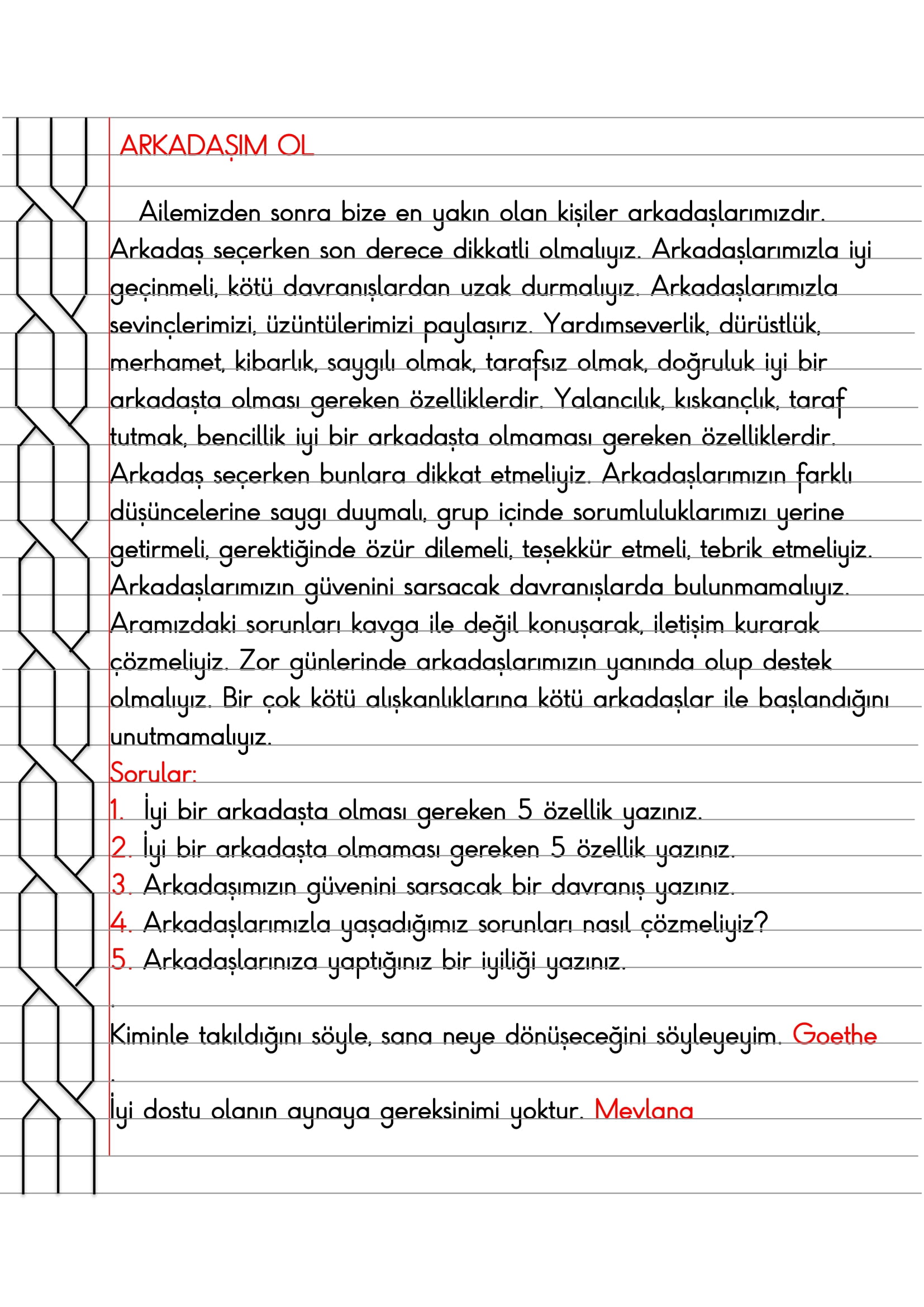 3. Sınıf - Hayat Bilgisi Arkadaşım Ol Defter Özeti