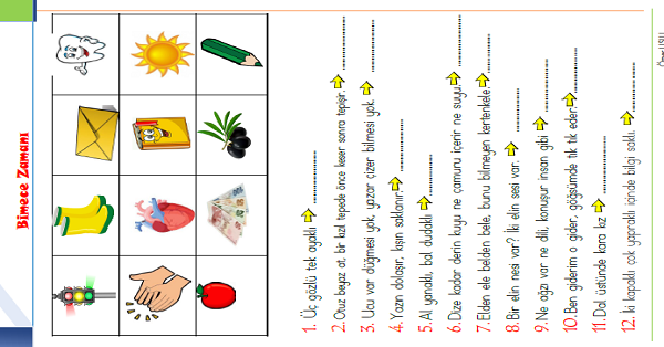 1. Sınıf Türkçe Bilmece Etkinliği 3