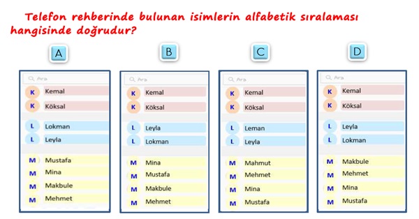 2. Sınıf Türkçe Alfabetik Sıralama-Yeni Nesil Sorular-1