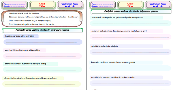 1. Sınıf Türkçe Özel İsimler ve Kesme İşareti-3