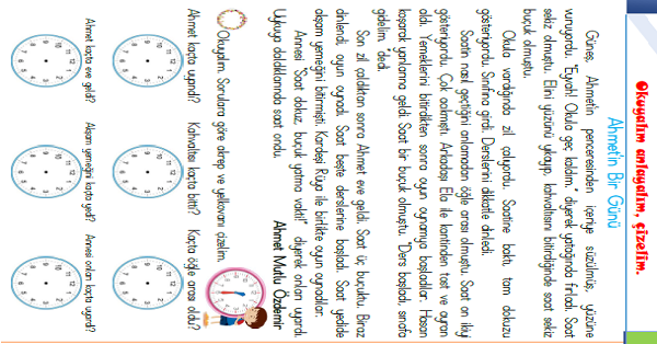 1. Sınıf Matematik Saatler 2