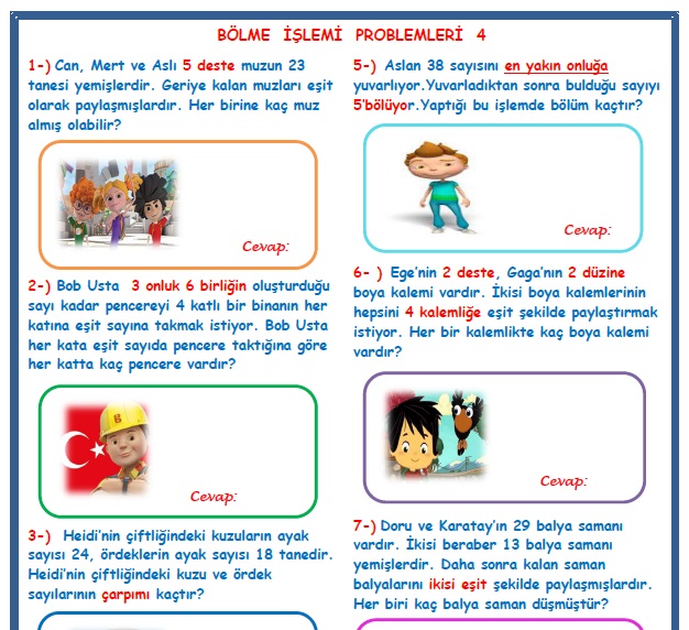 2. Sınıf Matematik Bölme İşlemi Problemleri 4