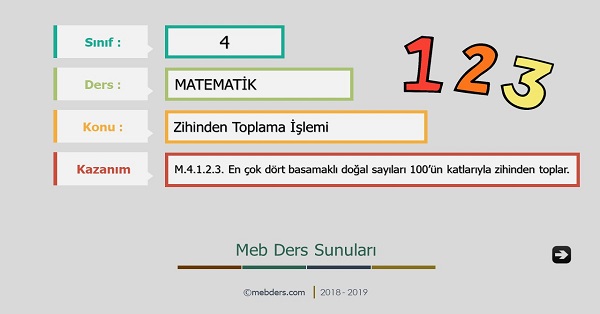 4. Sınıf Matematik Zihinden Toplama İşlemi Sunusu