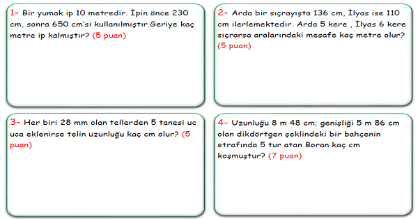 4. Sınıf Matematik Uzunluk Ölçüleri Problemleri-1