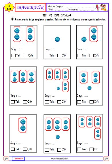 3. Sınıf Matematik Tek ve Çift Sayılar Etkinliği 1