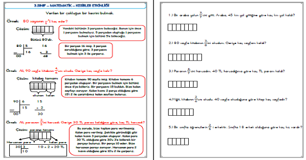 3. Sınıf - Matematik Bir Çokluğun Belirtilen Kesir Kadarını Bulma