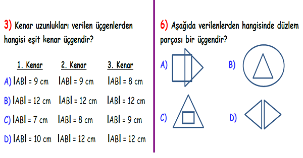 4. Sınıf Matematik Geometrik Cisimler, Şekiller ve Açılar Yaprak Testi-3