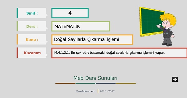 4. Sınıf Matematik Doğal Sayılarla Çıkarma İşlemi Sunusu