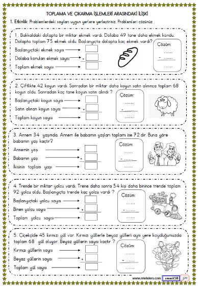 2. Sınıf Matematik Toplama ve Çıkarma  İşlemleri Arasındaki İlişki Etkinliği 2