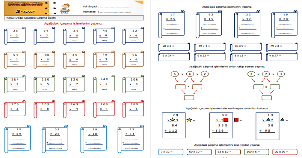 3. Sınıf Matematik Doğal Sayılarla Çarpma İşlemi Etkinliği 4