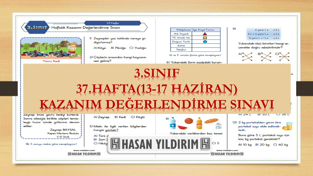 3. Sınıf Haftalık Değerlendirme Testi-37.Hafta(13-17 Haziran)
