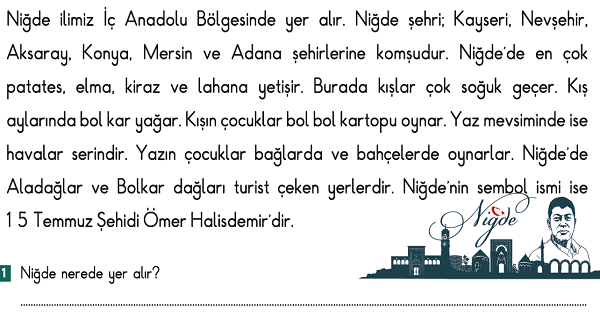2. Sınıf Türkçe Şehirlerimiz (Niğde İlimiz) Etkinliği