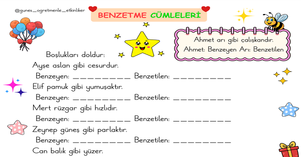 1. Sınıf Türkçe Benzetme Cümleleri