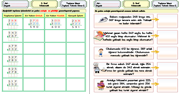 3. Sınıf Matematik Toplama İşlemi-Sonucu Tahmin Etme-2