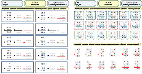 3. Sınıf Matematik Toplama İşlemi-Verilmeyen Toplananı Bulma-2