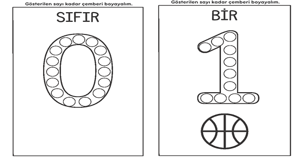 1. Sınıf Matematik Rakamlar 0-10 Şekilli Boyamalı Afiş (Renksiz)