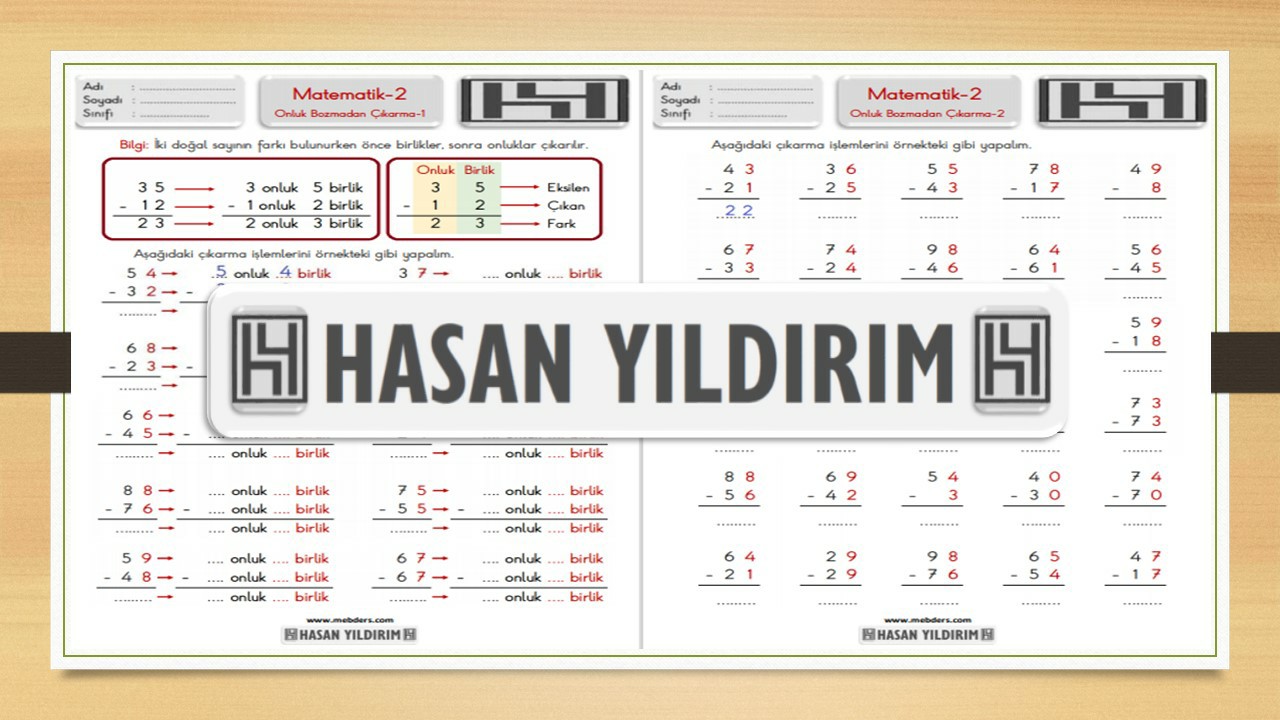 2. Sınıf Matematik Onluk Bozmadan Çıkarma Çalışma Sayfaları