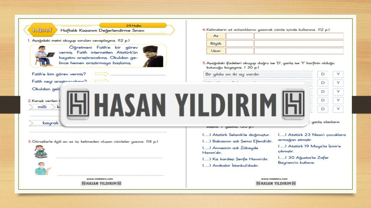1. Sınıf Haftalık Değerlendirme Sınavı-29.Hafta(3-7 Mayıs)