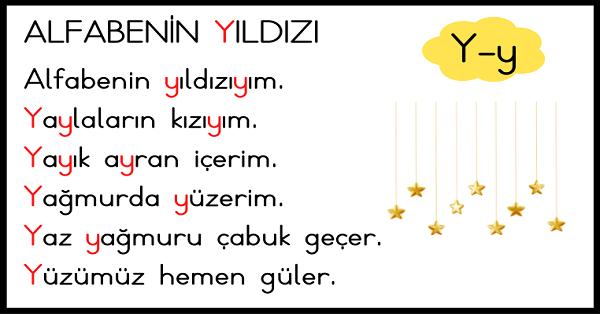 1. Sınıf İlk Okuma Yazma (Y-y Sesi) Tekerlemesi
