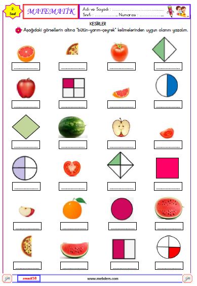 2. Sınıf Matematik Bütün , Yarım ve Çeyrek Etkinlikleri