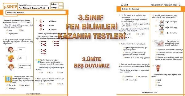 3. Sınıf Fen Bilimleri Kazanım Testi - 2.Ünite - Beş Duyumuz