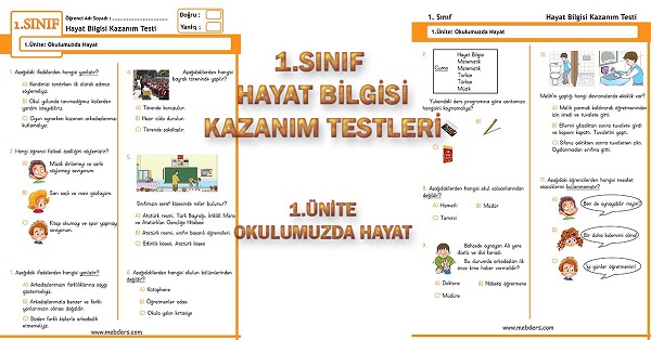 1. Sınıf Hayat Bilgisi Kazanım Testi - 1.Ünite - Okulumuzda Hayat