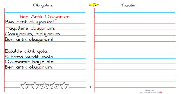 1. Sınıf Türkçe Okuyalım Yazalım (10 Sayfa)