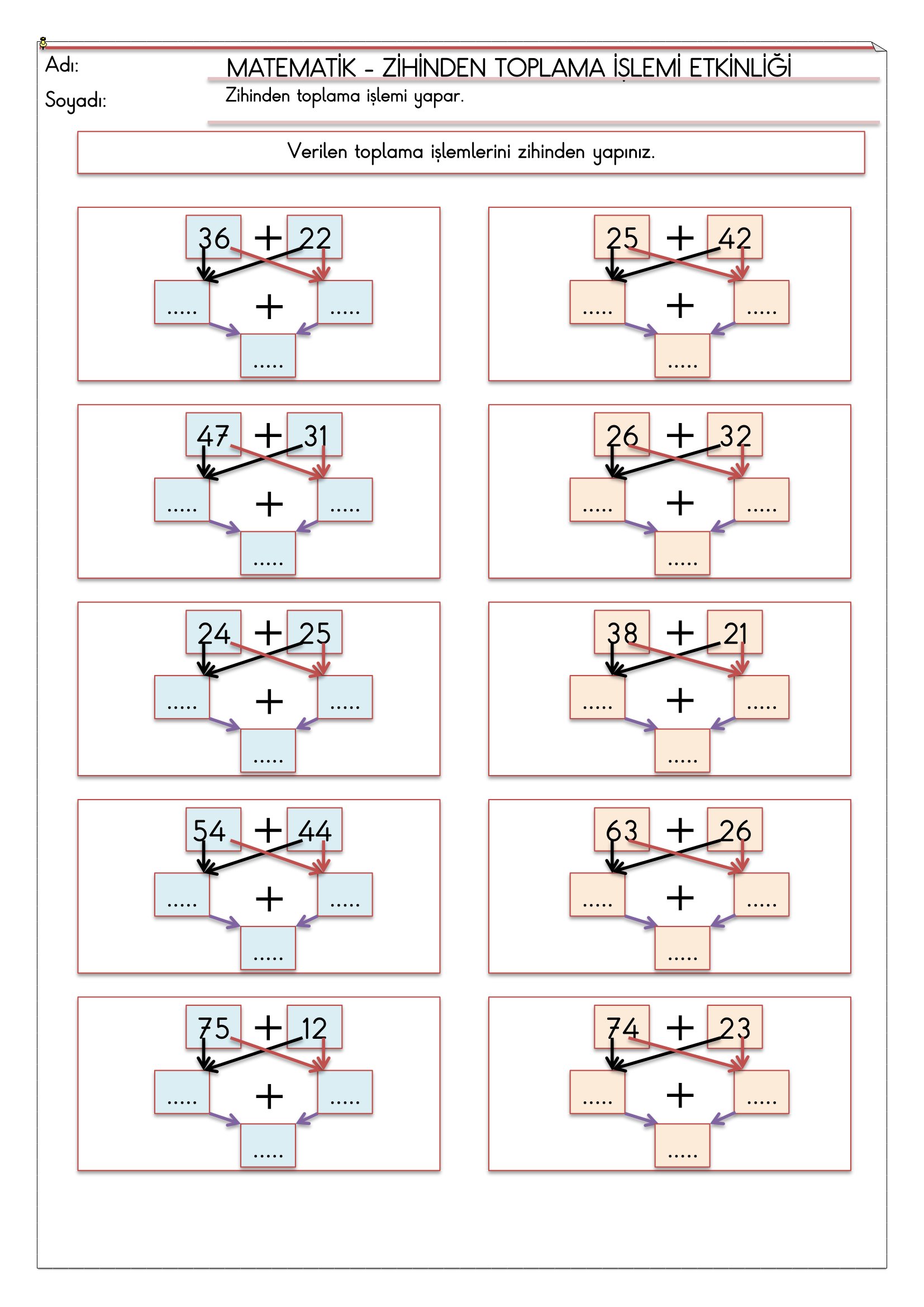 2. Sınıf - Matematik - Zihinden Toplama İşlemi Etkinliği