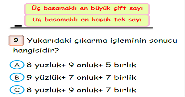 3. Sınıf Matematik Çıkarma İşlemi Yaprak Test-3