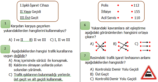 3. Sınıf Hayat Bilgisi Güvenli Hayat Ünite Değerlendirmesi